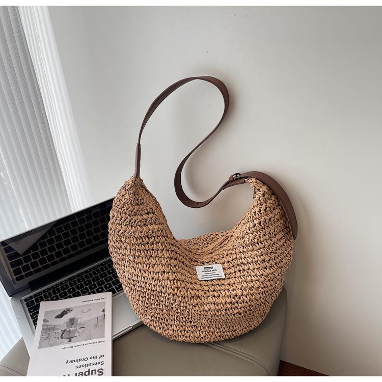

Woven bag new large capacity handmade straw bag for travel beach bag women s casual shoulder tote bag crossbody bag хаки