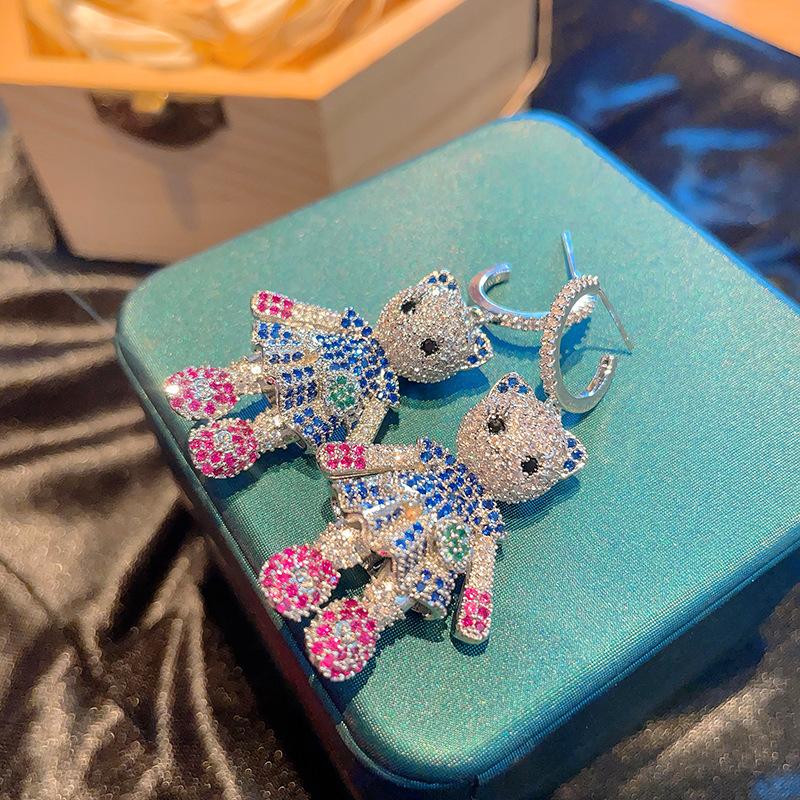 

Золотые серьги в виде котенка, изысканные серьги в виде мультяшных животных и кошек, девчачье сердце синий