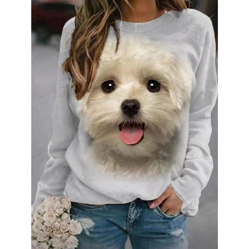 Hanorac Drăguț cu Imprimeu 3D Câine Hanorace Femei Modă Sweatshirt Gât Rotund Animal Hanorace Femei Paltoane Haine Pisică 3D Harajuku Toamnă