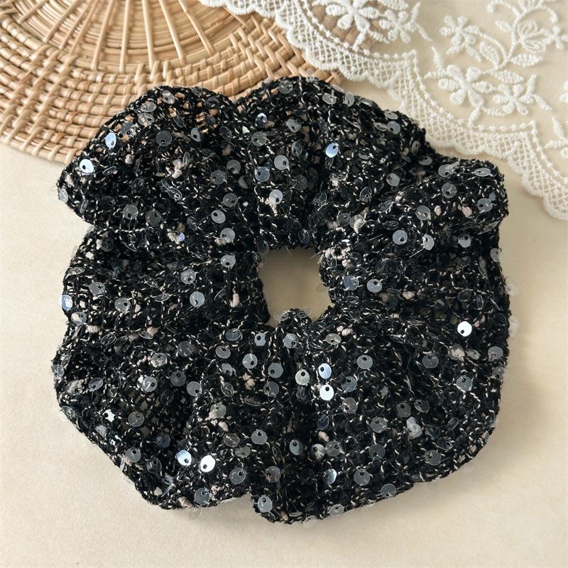 

Rhinestone Studded Sheer Hair Scrunchie Sparkly Soft Accessory For Party Hair Styling And Special Events For Elegant Ladies Hollow Sequin Black