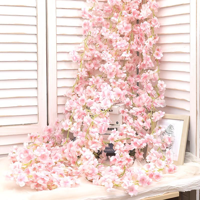 Artificial Cherry Blossom Vine for Home, Wedding, Ceiling, and Wall Decor