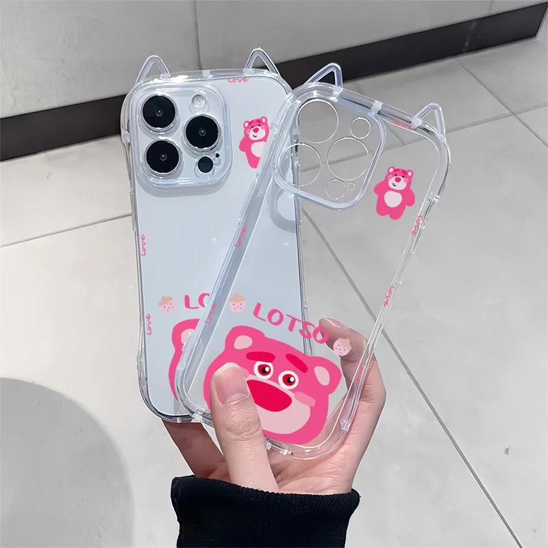 Cute strawberry bear for Apple iPhone17/16Pro mobile phone case Air cat ears 15/14 women 13 anti-drop