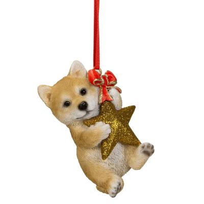Ubia Shiba Inu Ornament Holding a Star, 5 X 4.5 X 8 Cm, Doll Figurine, Animal Ornament, Garden Decor, Realistic, Cute Dog, H24162