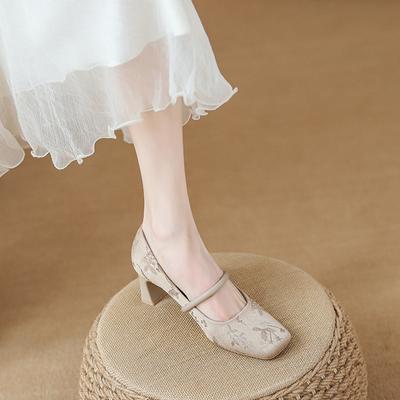 Retro High Heels Women's Thick Heel 2025 New Shoes Versatile French Mary Jane Square Head Single Shoes Women