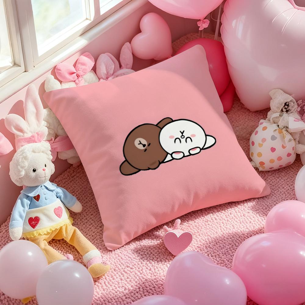 LINE FRIENDS brown bear and cony Cushion Cover Pattern Printed Pillowcase for Living Room Sofa Cushion Cover & Bedroom Decor