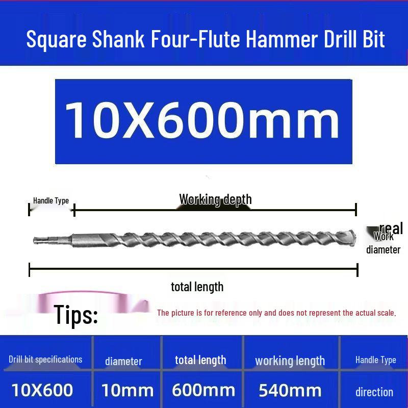 Extended Electric Hammer Drill Bit, Square & Round Shank, for Concrete Piercing - Available in 500mm to 2m Lengths