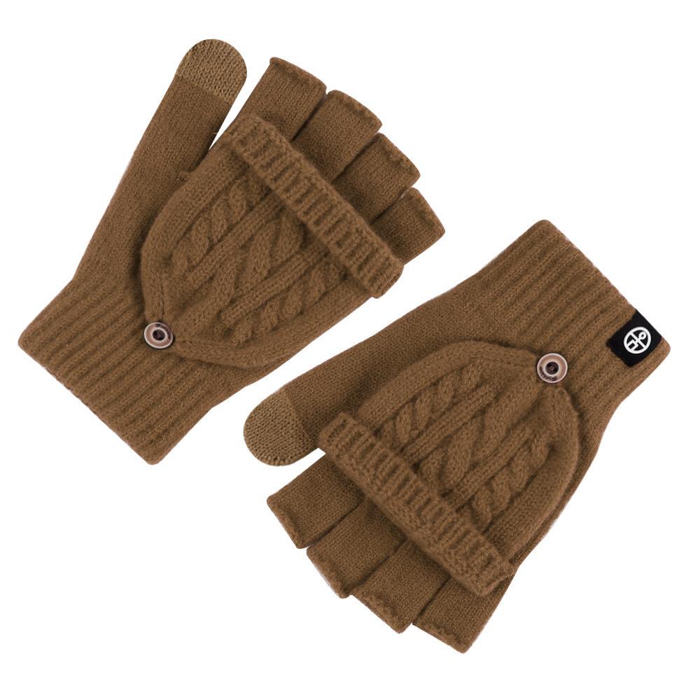 Gants Tricotés pour Femmes à Couverture Rabattable Mignons à Double Usage Gants en Laine Hiver Chaud Demi-Doigt Doigt Découvert Gants en Fourrure de Lapin
