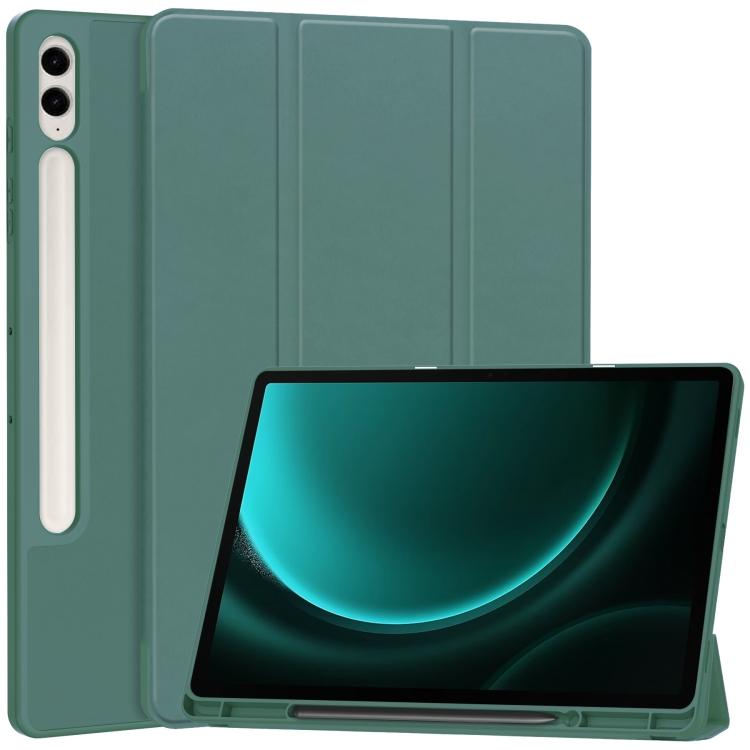 3-Fold Pure Color TPU Smart Leather Tablet Case with Pen Slot