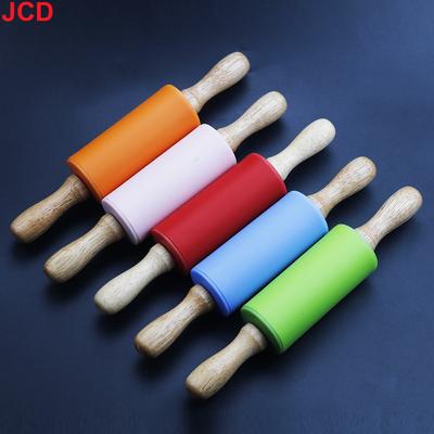 Silicone World Non-Stick Silicone Rolling Pin Wooden Handle Fondant DIY Pastry Dough Flour Roller Kitchen Baking Cooking Tools