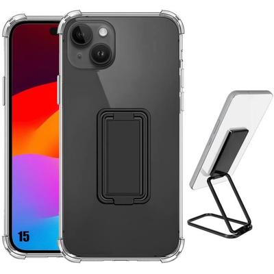 Case - Silicone - for iPhone 15 - Slim - Transparent - Integrated Foldable Stand