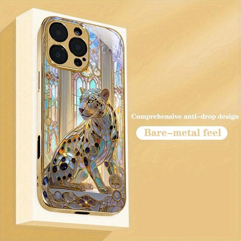 Luxury Inlaid Glass Leopard Pattern Tempered Glass Phone Case for iPhone 17 Pro Max 17 Air 16 15 14 13 12 11 Pro Max 16E Cover