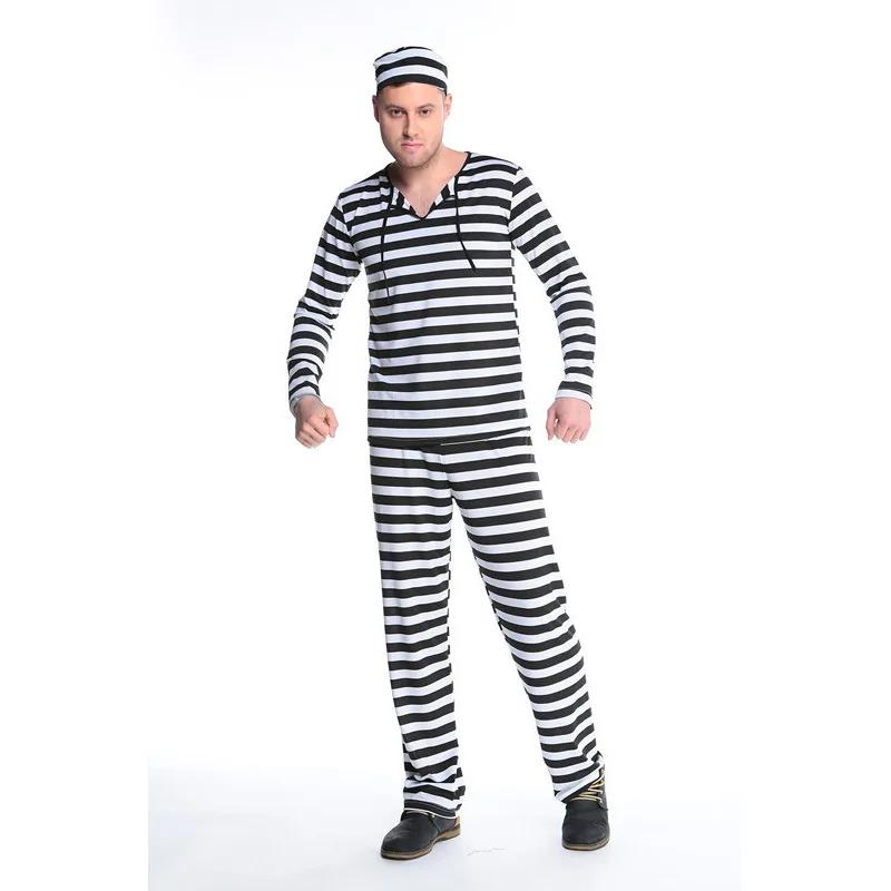 Prisoner Couple Costume Anime Role-Play Striped Pajamas Suit Black White Matching Outfit for Men Women (Halloween Party Cosplay)