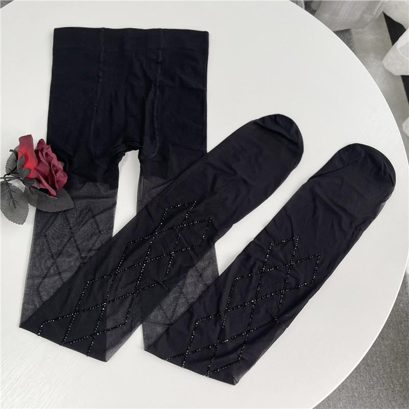 Heiße Strass-Diamant-Jacquard-Strumpfhose: Sexy, Laufmaschenfest, Glänzende Schwarze Strümpfe für Damen
