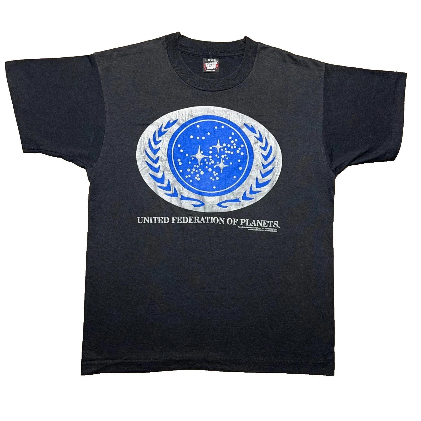 Vintage 90s Star Trek United Federation Planets T Shirt Mens Large Screen Stars 4XL