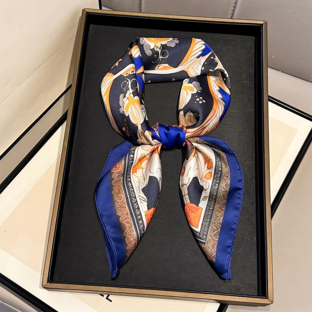 Spring French retro flower silk scarf light luxury contrasting color large square scarf shawl headband scarf one towel multi-purpose