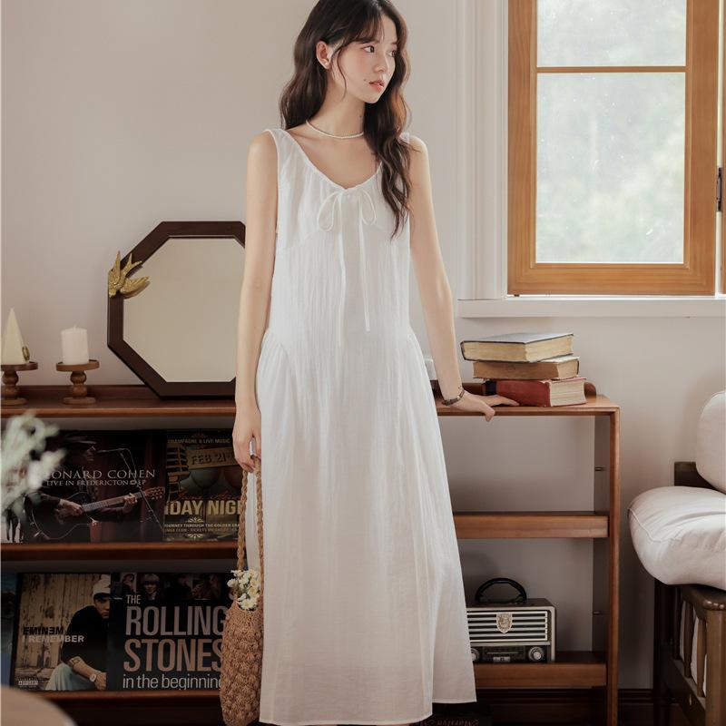Summer girl lace-up white sleeveless vest skirt women's gentle temperament thin dress