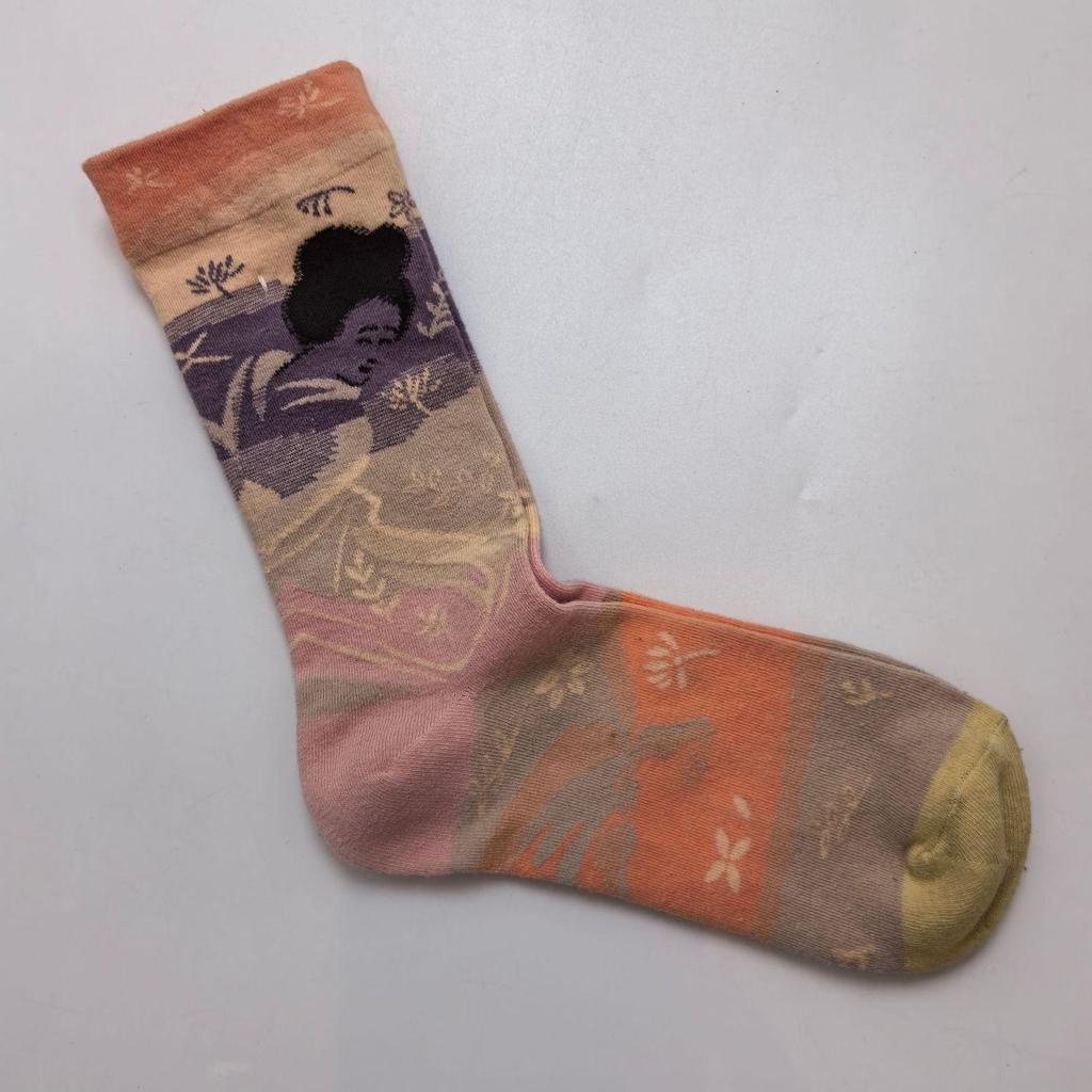French Bonne Maison Retro Mid-Calf Socks in Maillard Color Scheme - Trendy Cotton Fashion Socks