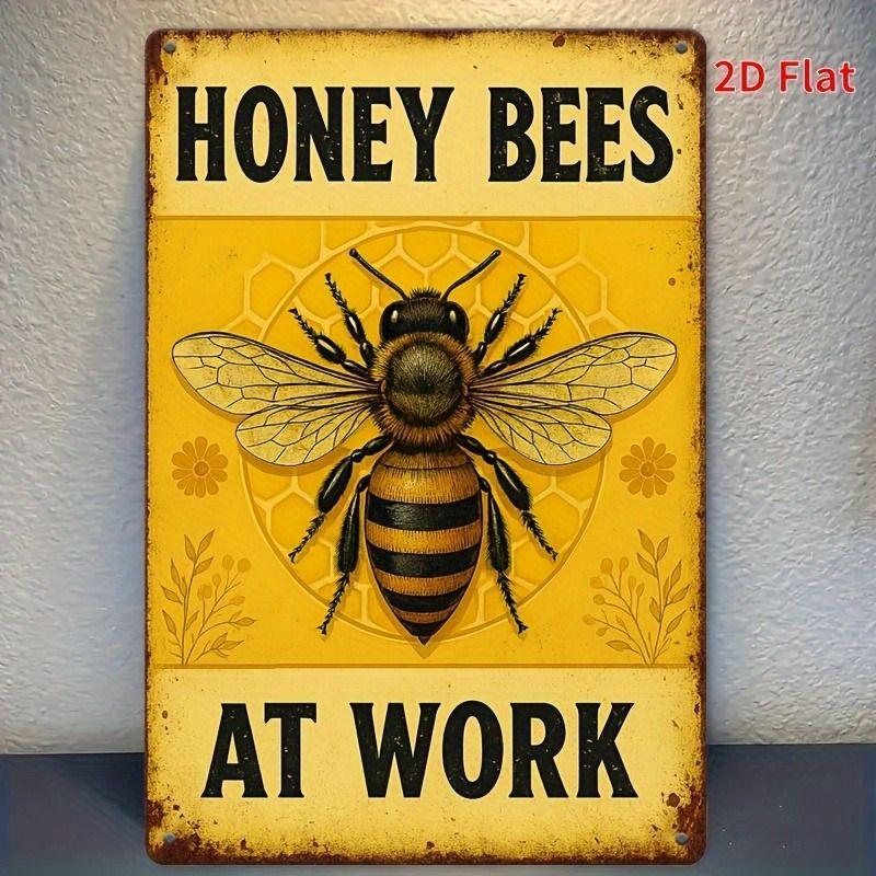 Vintage Bees & Honey Metal Tin Sign for Kitchen Farm Interior Decor