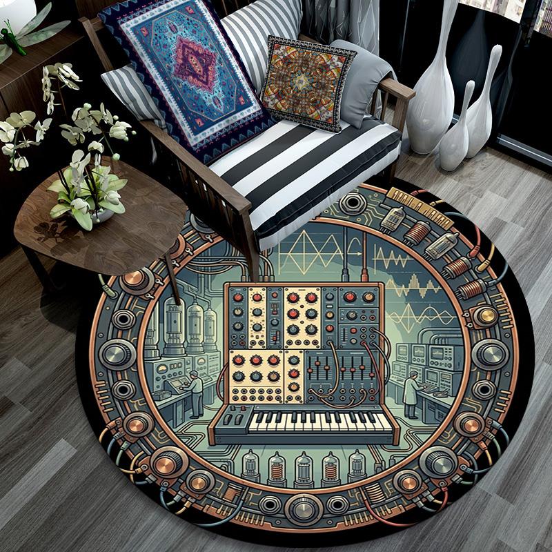 Electronica Synth Lab Round Area Rug Under Office Chairs Bedroom Living Room Home Decor