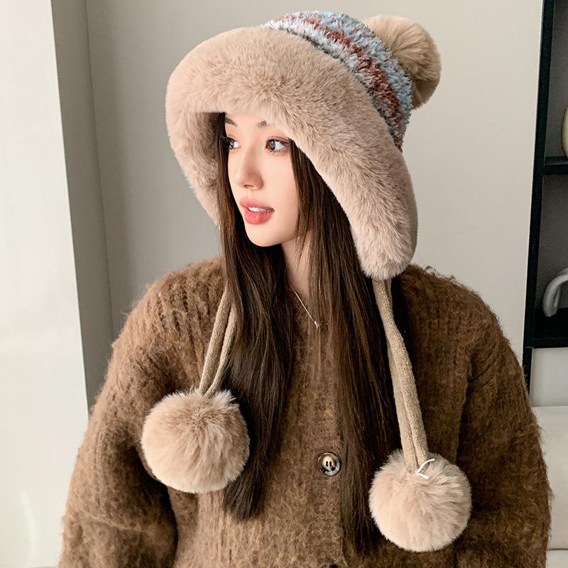 

Зимняя плюшевая теплая вязаная шапка цветная шапка с помпоном утолщенная плюшевая цветная шерстяная шапка женская шапка