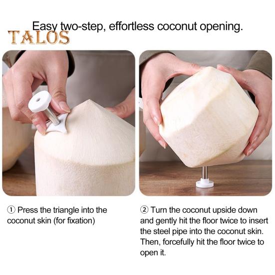 3-teiliger Kokosnuss-Lochstanzer, kompakt, langlebig, Edelstahl, leicht zu verstauen, einfache Bedienung, wiederverwendbarer Kokosnussöffner