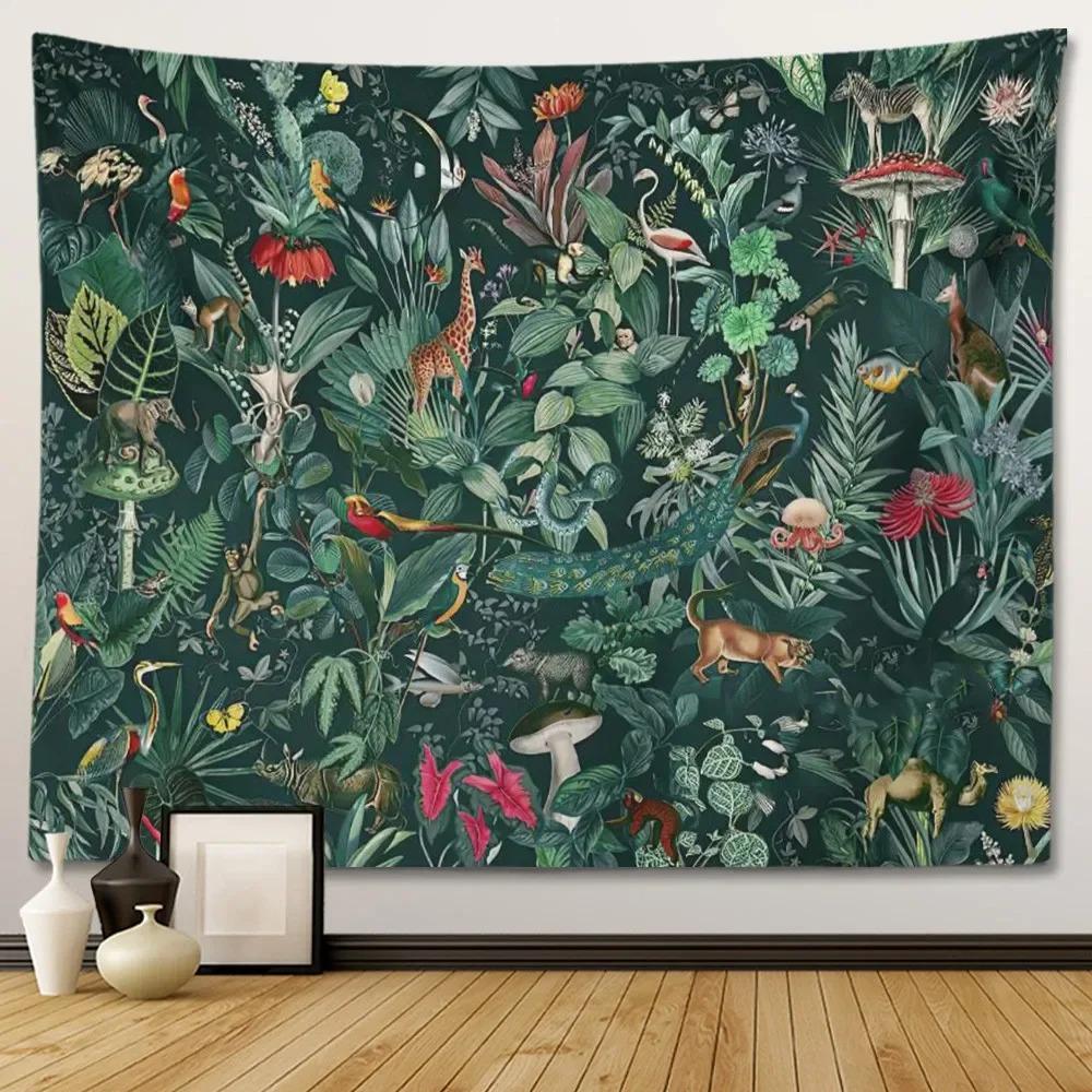 Retro European Style Floral Plant Theme Wall Hanging Bedroom Decorative Wall Tapestry Home Room Living Room Decoration