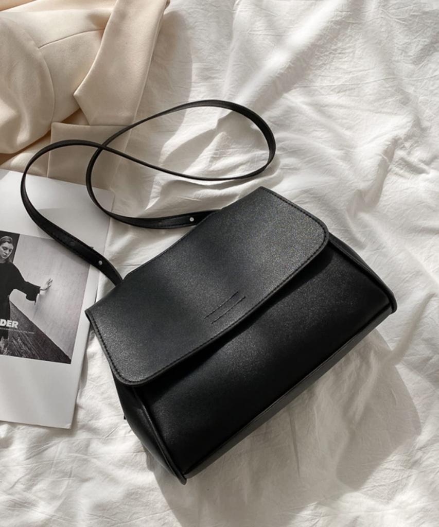 Women's Korean-inspired Shoulder Bag, Simple Square Design, Small Mini Shoulder Bag, Synthetic Leather (black)