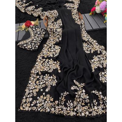 Reine Rangoli-Seide mit Pailletten- und Zari-Stickerei, Bluse (Muss je nach Größe und Passform genäht werden)