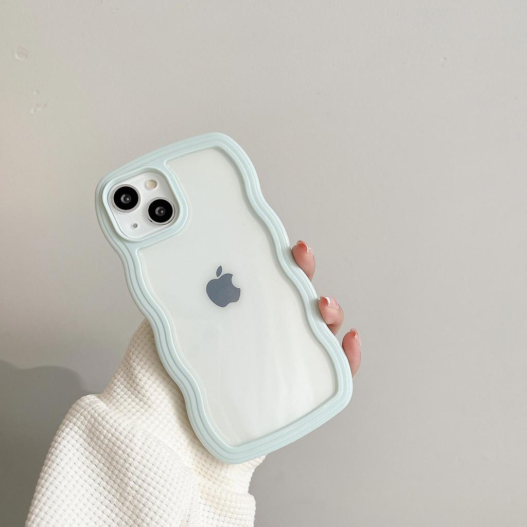 Fashion Transparent Curly Wave Case for iPhone 16 11 12 13 14 15 Pro Max Plus17 Air Shockproof Bumper Cover Capa Aesthetic
