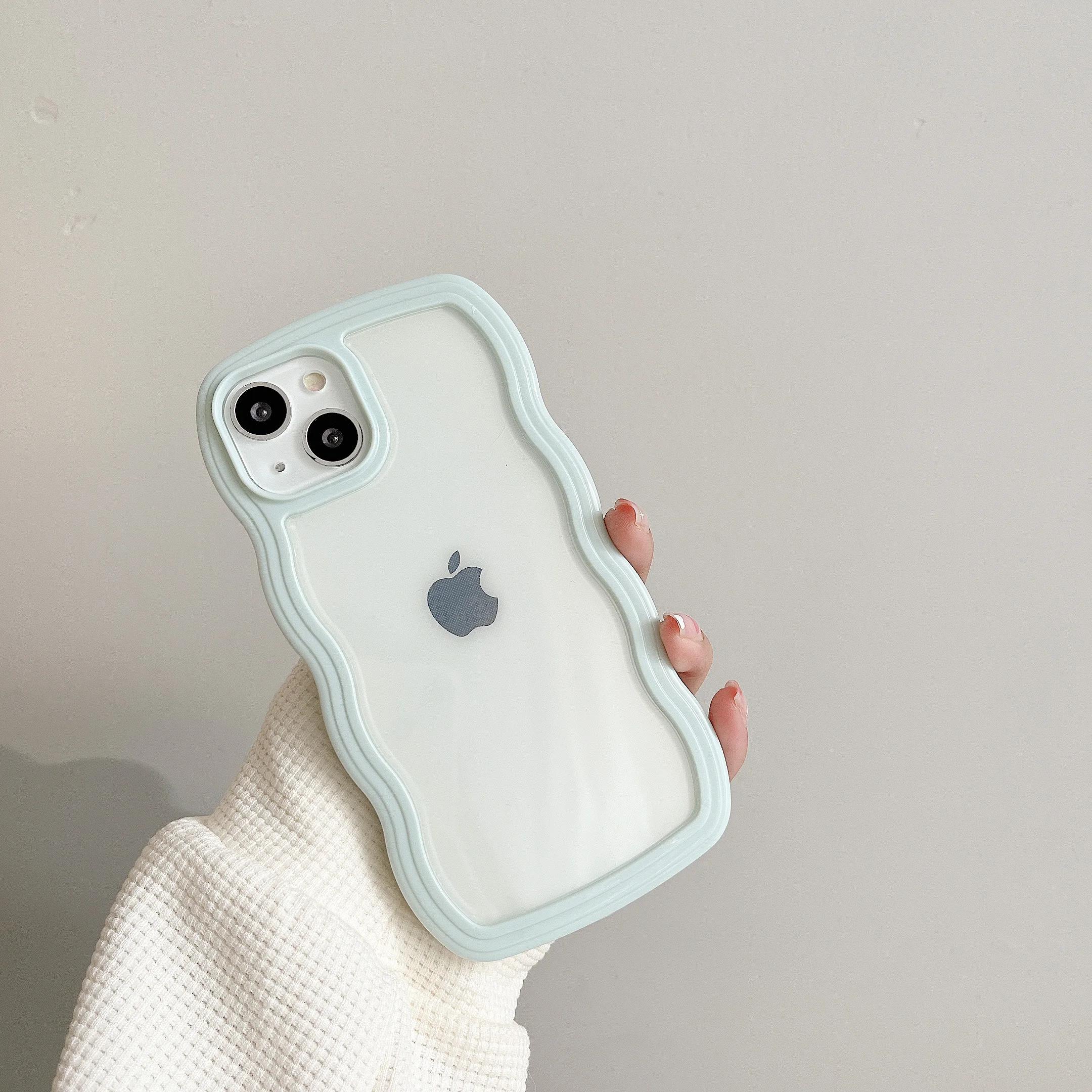 

Fashion Transparent Curly Wave Case for For Iphone 16 11 12 13 14 15 Pro Max Plus17 Air Shockproof Bumper Cover Capa Aesthetic For iPhone 11 ProMax