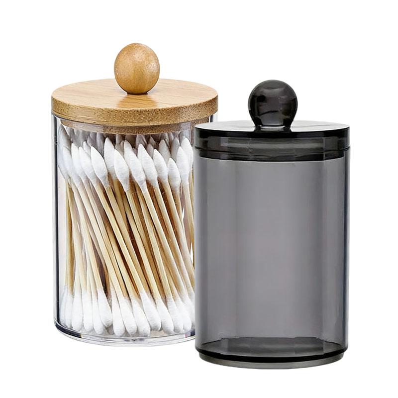 265AS14D Pack Qtip Dispenser Apothecary Jars Bathroom Jar 10 Oz Black Plastic Holder Storage Box for Cotton Ball, Swab Cotton