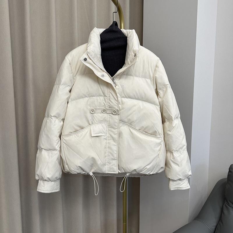 

New down jacket women s short stand-up collar loose temperament white duck down small bread warm jacket M (125-72.5 kg)
