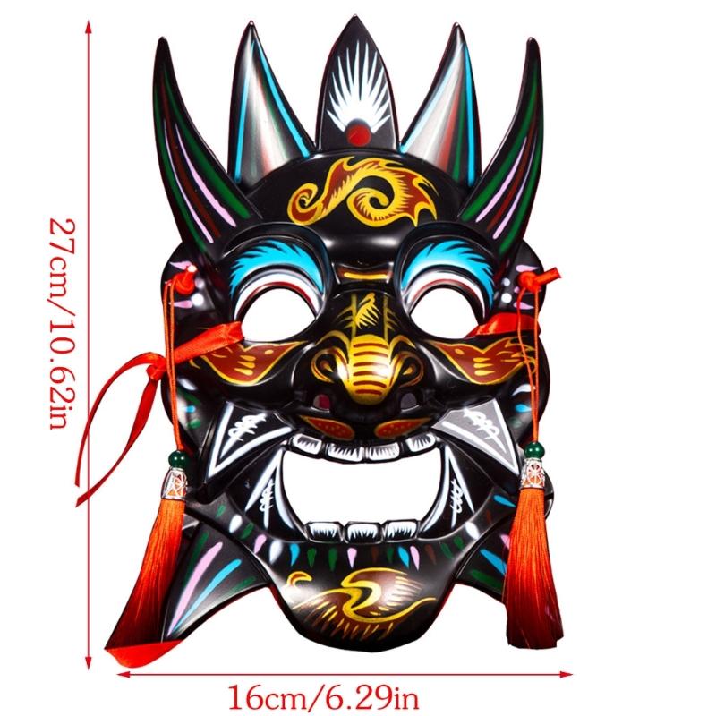 Vibrant Colorful Nuo Drama Mask Plastic Handmade Cultural Artifact Adjustable Fit Stage Performances Cosplay Prop