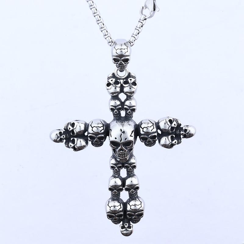 Hip-hop retro punk skull cross stainless steel pendant necklace - unisex accessories
