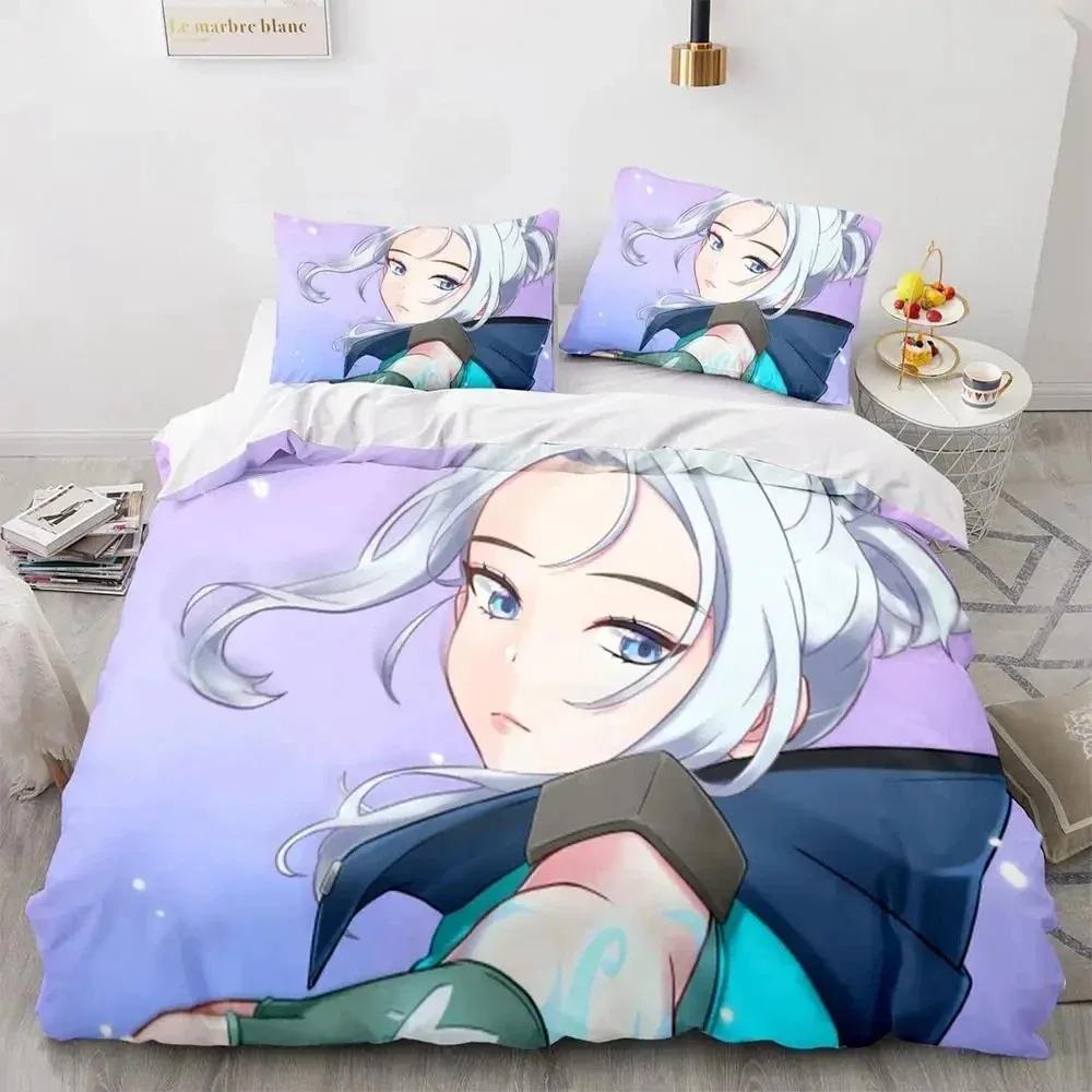 Game Valorant Neon Bedding Set Boysgirls Twin Queen Size Duvet Cover Pillowcase Bed Kids Adult Fashion Home Textile Customizable