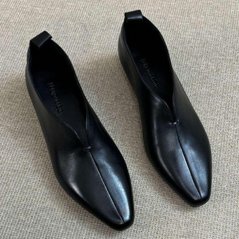 Fashion Mid Heels Leather Shoes 2025 Designer New Spring Elegant Versatile Women Loafers Comfortable Soft Walking Pumps Zapatillas Mujer