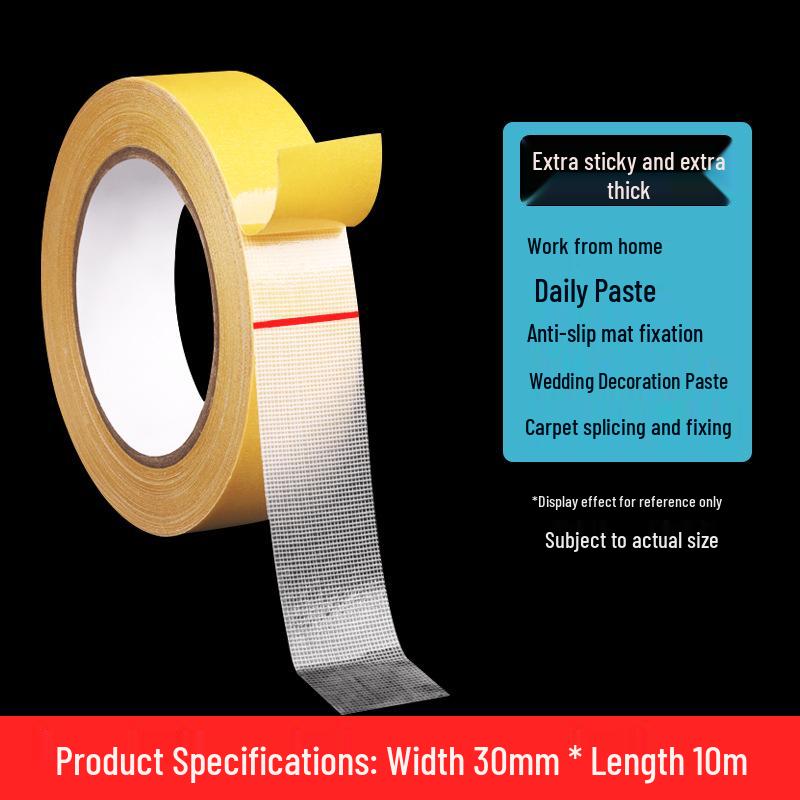 High Viscosity Transparent Double-Sided Acrylic Tape - Yellow/Ginger, Traceless, Grid Patterned for Carpets.