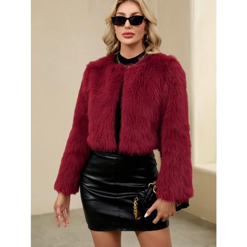 Women's Cropped Faux Fur Coat Soft Fluffy Warm Winter Jacket Casual Party Outerwear