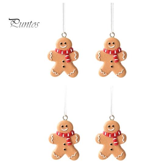 Red White Xmas Ornaments 4 Pcs Gingerbread Christmas Ornaments, Candy Cane, Tree, Lollipop, Durable Resin Holiday Man Tree Hanging Decoration for Home