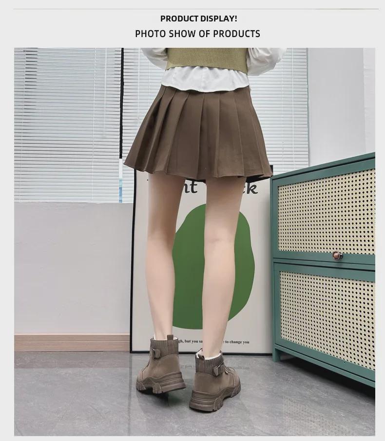 Ghete Martin de iarnă pentru femei din piele întoarsă - Vârf rotund, Talpă groasă, Căptușeală de catifea, Detaliu cu cataramă, Stil până la jumătatea gambei