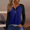 Women's T Shirt Color Block Button Long Sleeve Daily Weekend Fashion Basic V- Neck Regular Top