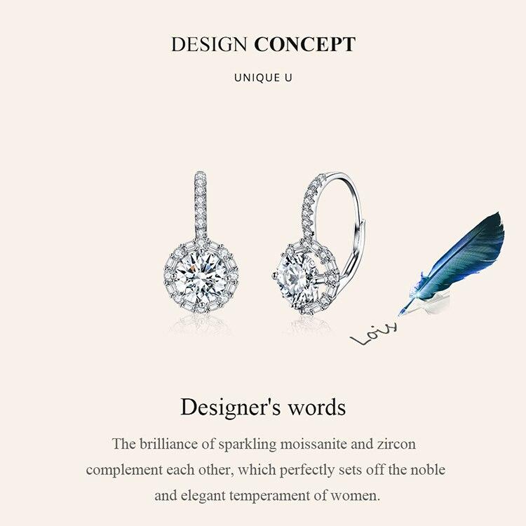 Bamoer D Farge VVS1 EX 1CT Moissanitt Øreklemmer for Kvinner Bryllup Forlovelse 925 Sterlingsølv Luksus Fint Smykke