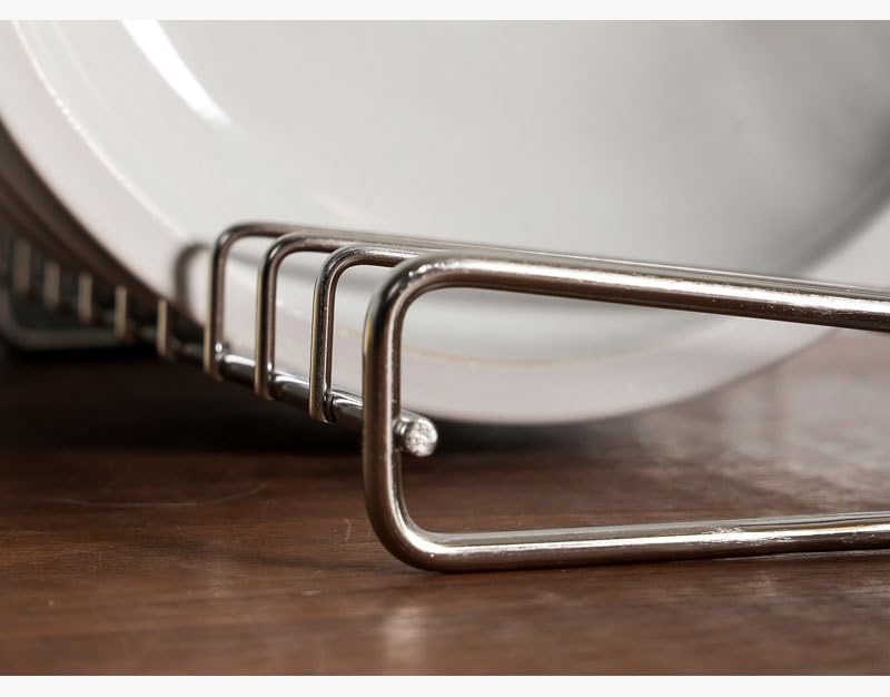 IMEEA Dish Stand, Dish Drying Rack, Plate Holder, W26×D18×H11.5cm, Plate and Pot Lid Storage Rack, Stainless Steel, 8 Compartments, Space-Saving, Silv