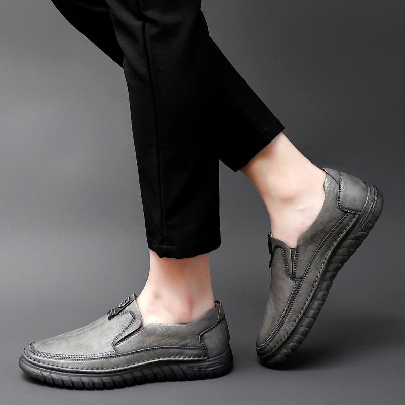 Fashion Mens Leather Loafers Non Slip Walking Flats Breathable Outdoor Slip on Casual Shoes for Male Work Office Driving Sneakers Beige