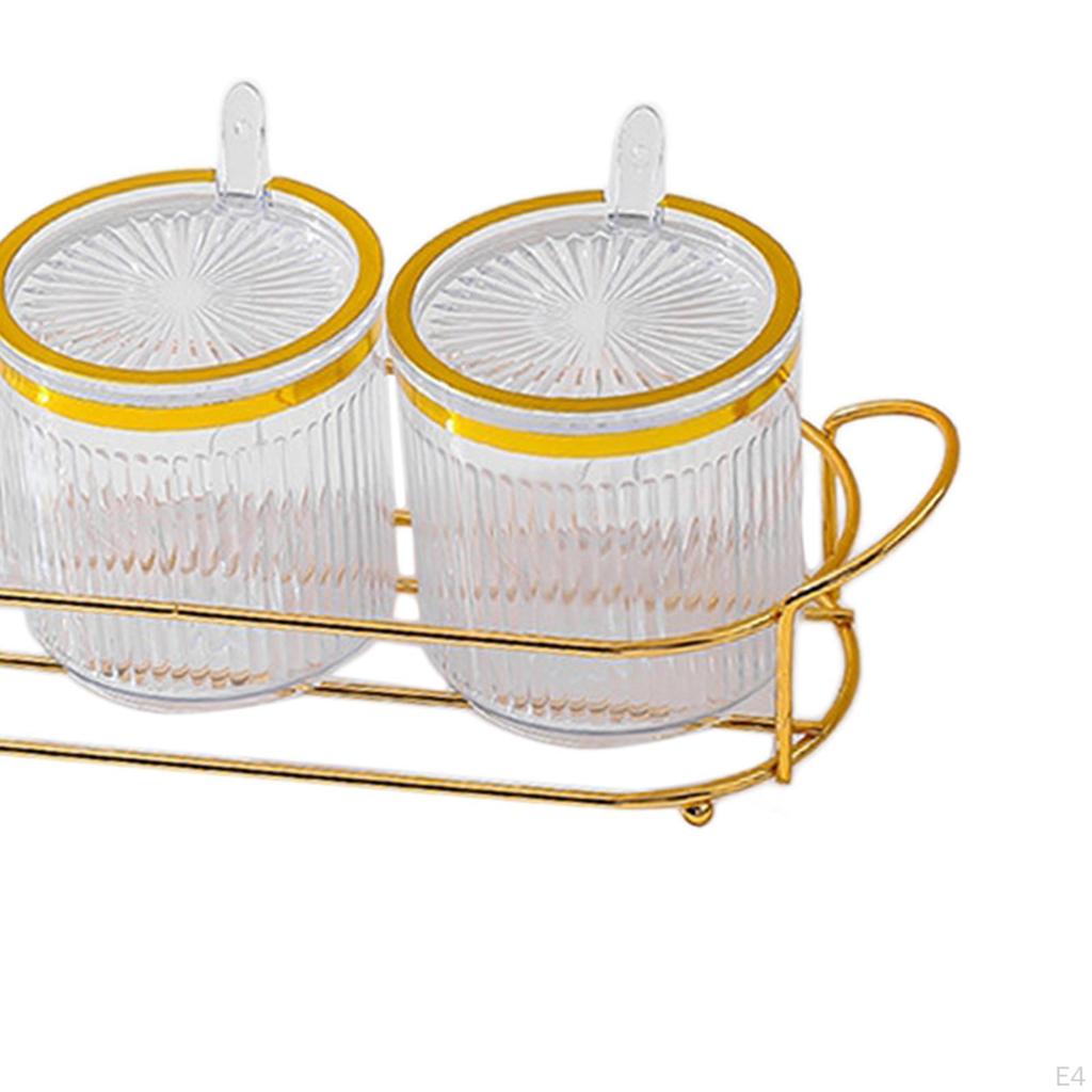 Condiment Jar Container with Holder Integrated Design Multifunction Spice Lids Spoon and for