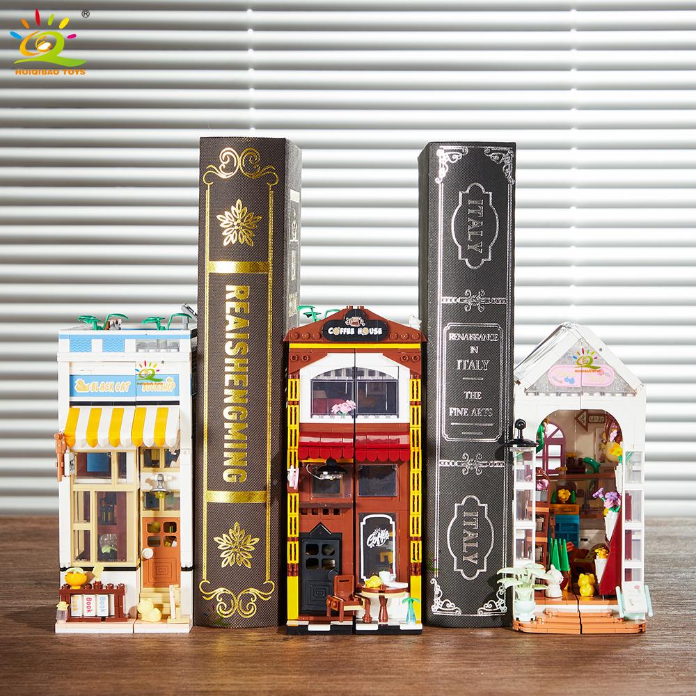 Non-Toxic Moc Cat Cafe Shop Bookends Model Micro Building Block Bookstore Flower Shop Mini Brick Toy For Children Desk Decor.