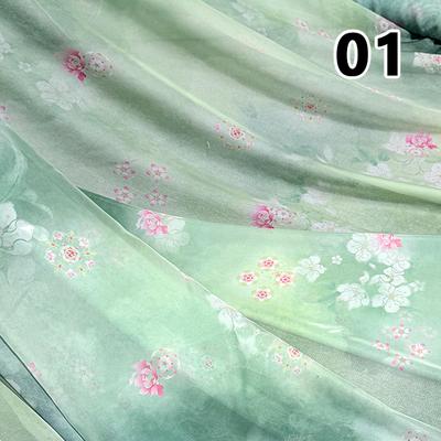 50x150cm Green Chiffon Fabric with Flower Print for DIY Ancient Style Hanfu Dress Shirts Doll Sewing Summer Organza Tulle