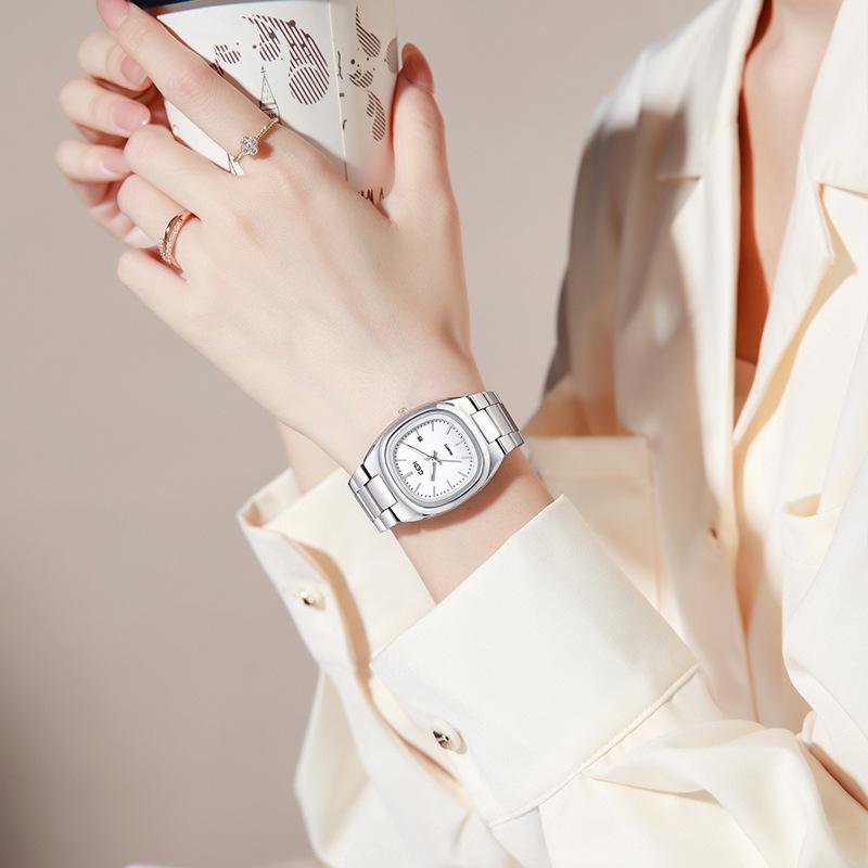 Simple Double Calendar Women's Watch High Value Solid Steel Waterproof Watch Women's Niche Oval Quartz Watch