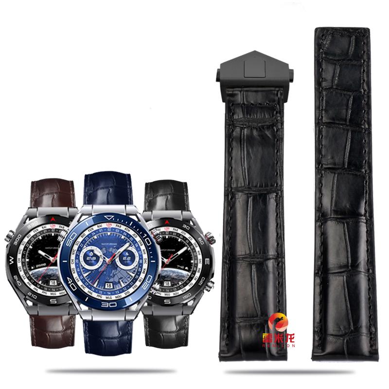 For Ultimate Crocodile Leather Watcband Huawei Watch GT3 Honor Smart Strap Casual Business TAG HEUER  Bracelet Blue Black 22mm