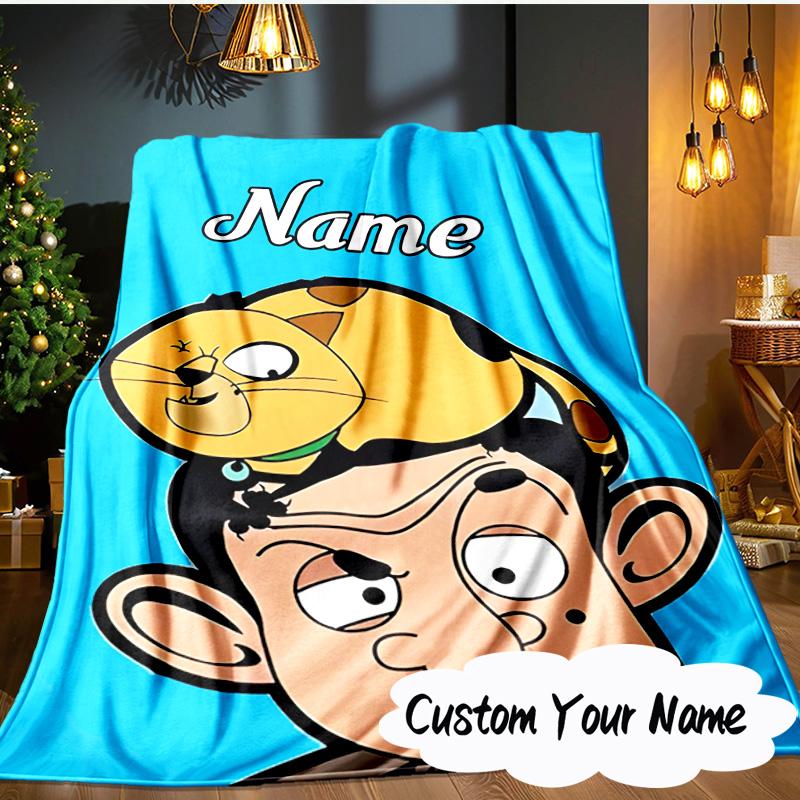 Custom Name Bean's Head Adventure Blanket Ideal Bedding Blanket Perfect for Travel, Camping, Living Rooms, Offices, Sofas, Fan Christmas Gift